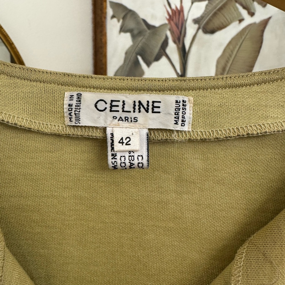 Celine Olive Green Midi Dress with Light Green Trim - Picture 3 of 5